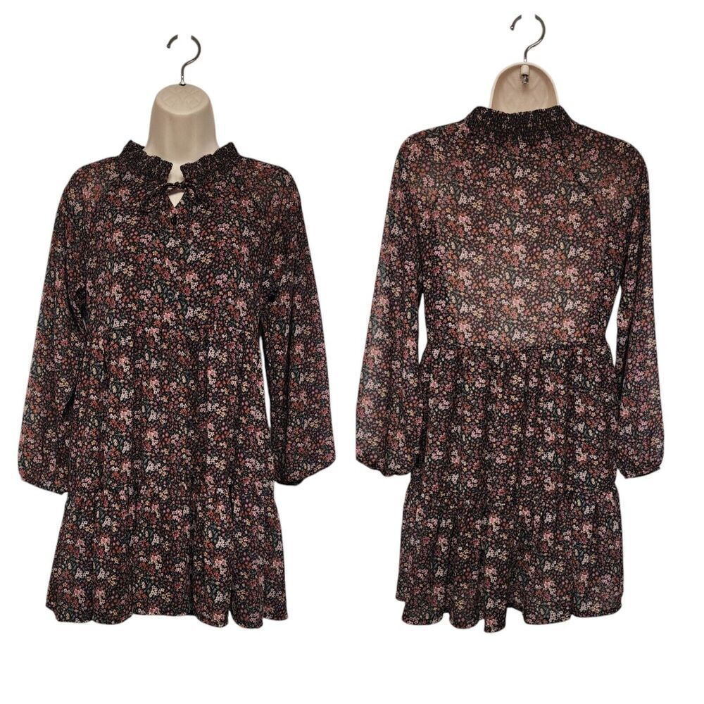 American Eagle Floral Dress Babydoll Long Leeve Dress Small Button Down Size XS